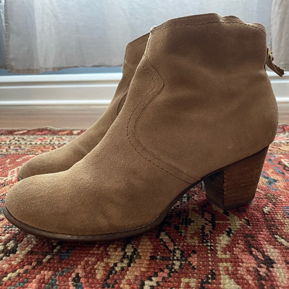 Lands End Suede Heeled Ankle Bootie